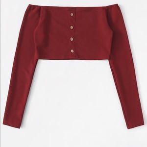 Button front off the shoulder tee crop top